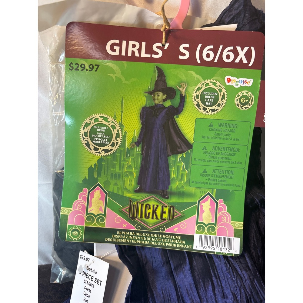 Disguise Wicked Elphaba Deluxe Child Costume 3-Piece Set Girls Size S‎ 6/6X NEW